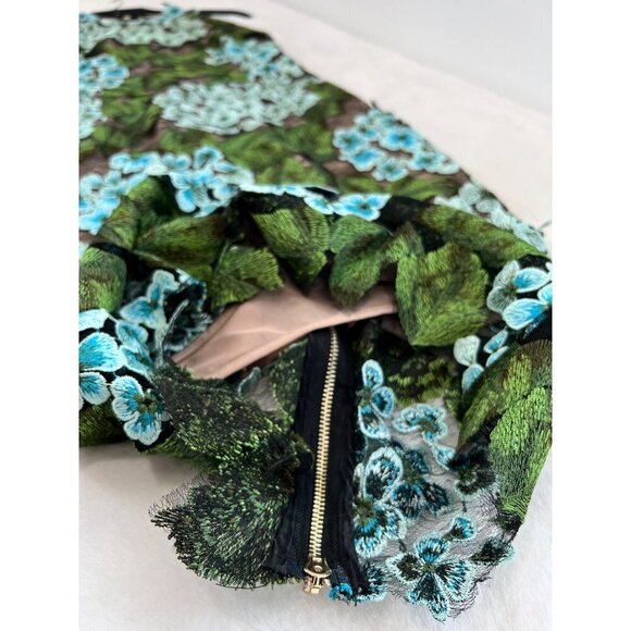 New Bronx and Banco Size US 4 Embroidery Cocktail Dress Hydrangea Blue/Green - Picture 6 of 14